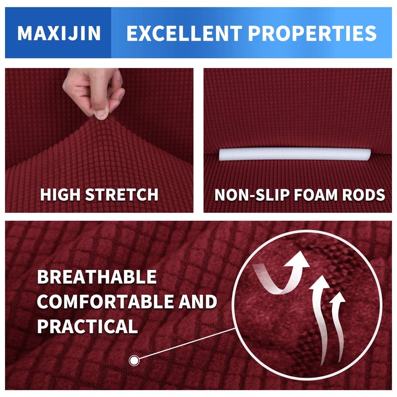 MAXIJIN Stretch Loveseat Sofa Slipcovers 1 Piece Love Seat Couch Covers for 2 Cushion Couch Non Slip Sofa Cover Washable Dog Cat Proof Furniture Protector Pet Friendly (Loveseat, Wine Red) - Image 3